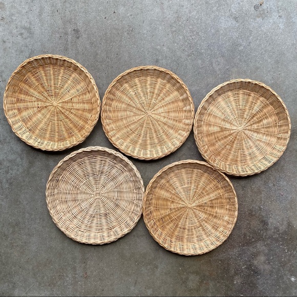 Vintage Set of Flat Boho Woven Wall Baskets